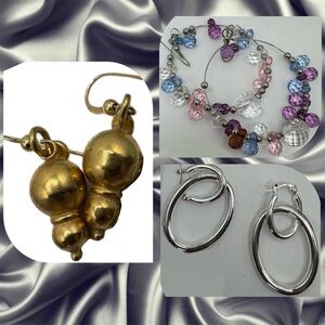 3 Pair Elegant Gold and Silver Earrings Set